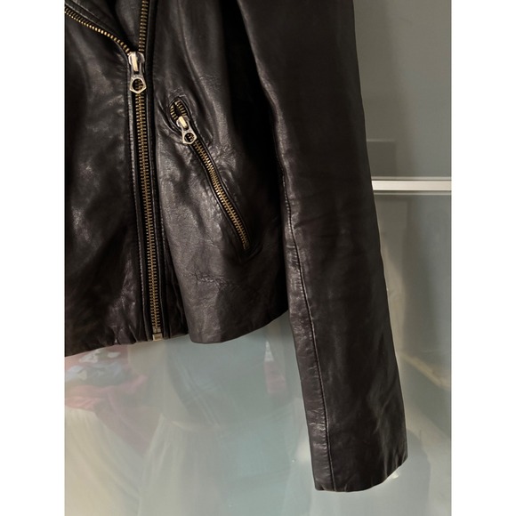 Madewell Womens Black Washed Leather Motorcycle Jacket Medium Edgy Moto Grunge - Picture 3 of 13